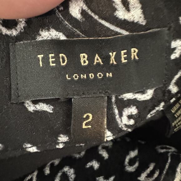 Ted Baker Exaggerated Sleeve Abstract Cat Print Mini Dress Sz 2 US S Black Raayy - Picture 9 of 16